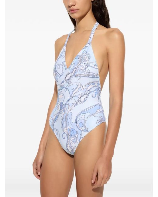 Emilio Pucci Blue Orchidee-Print Swimsuit