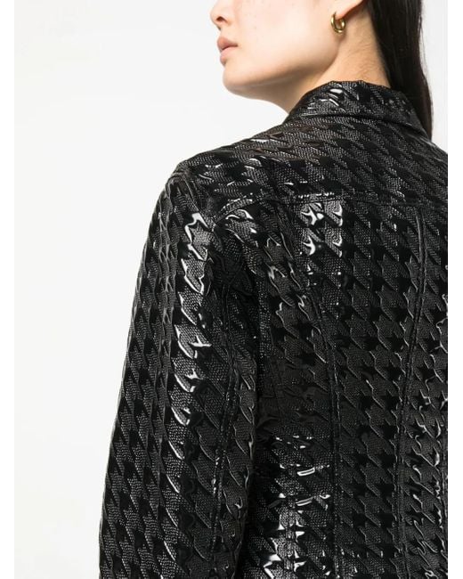 MSGM Black Embossed-Pattern Faux-Leather Shirt Jacket