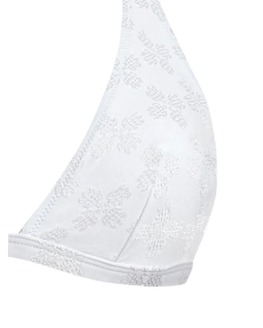 Vilebrequin White Haut De Bikini À Fleurs En Jacquard