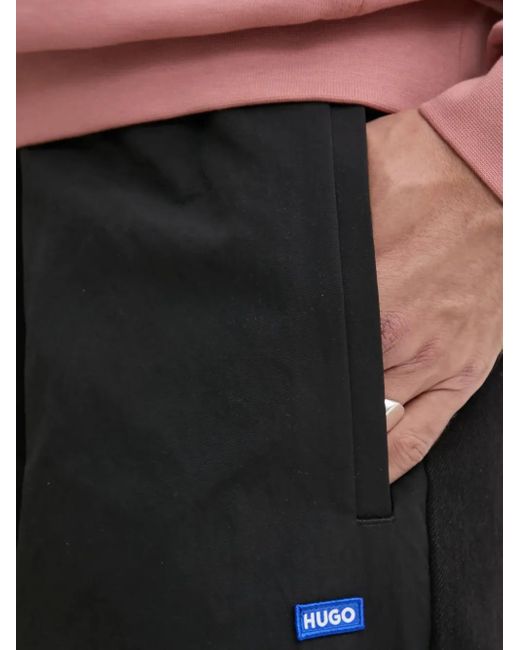 HUGO Black Button-Fastening Side-Panel Trousers for men
