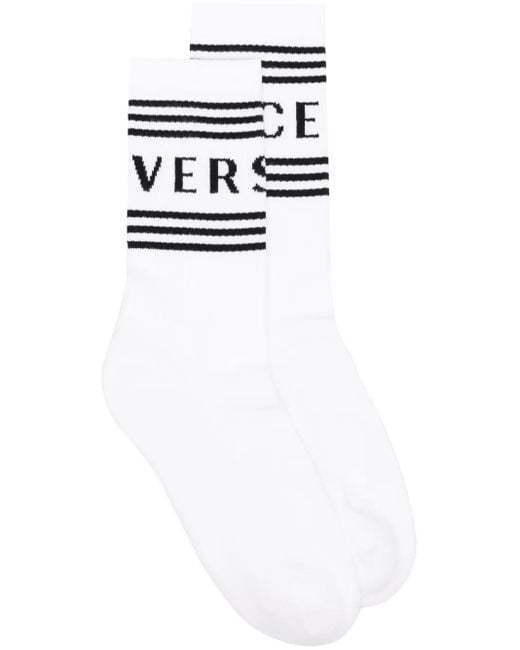 メンズ Versace 90s Vintage ロゴ 靴下 White
