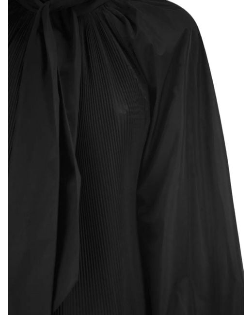 Max Mara Black Pleated Neck-Bow Blouse