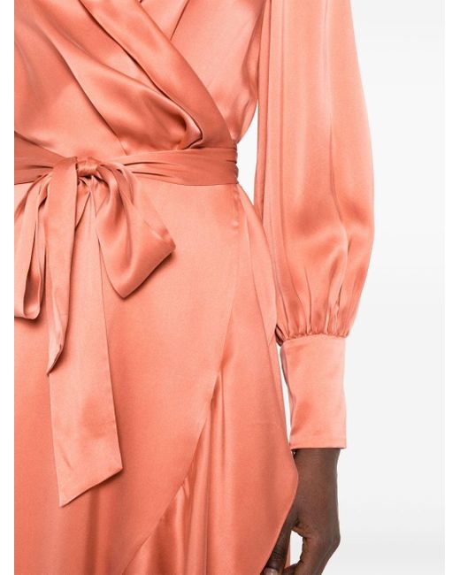 Zimmermann Orange Ruffle-detail Silk Wrap Dress