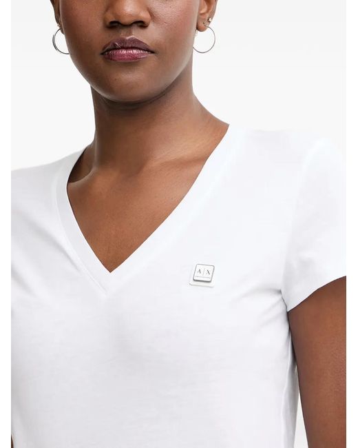 ARMANI EXCHANGE White Logo-Detail V-Neck T-Shirt