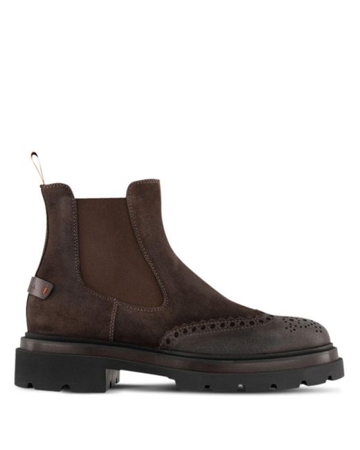 Santoni Brown Panelled Leather Ankle Boots for men