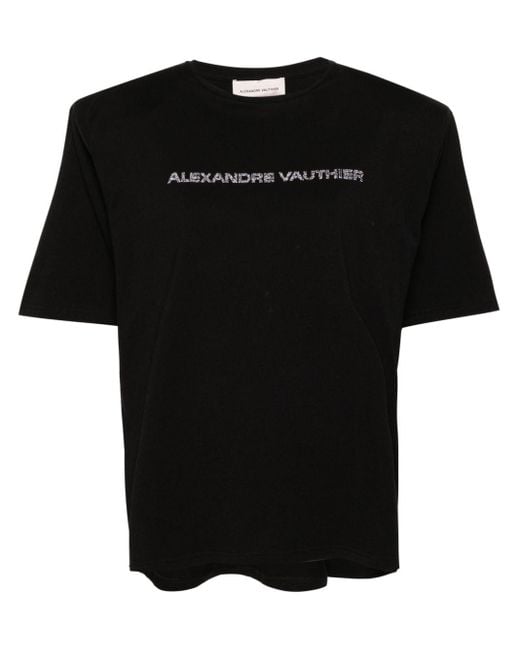 Camiseta con logo de strass Alexandre Vauthier de color Black