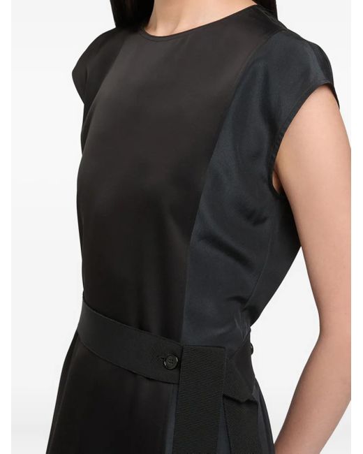 Ports 1961 Black Belted Cap-Sleeved Midi Dress