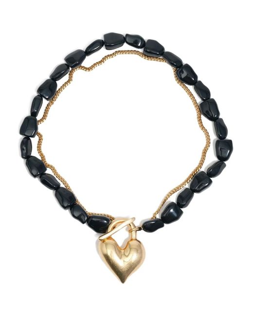 Bimba Y Lola Black Heart-Pendant Beaded Necklace