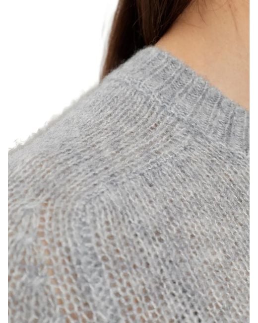 Lisa Yang Gray Ribbed-Knit Crew-Neck Sweater