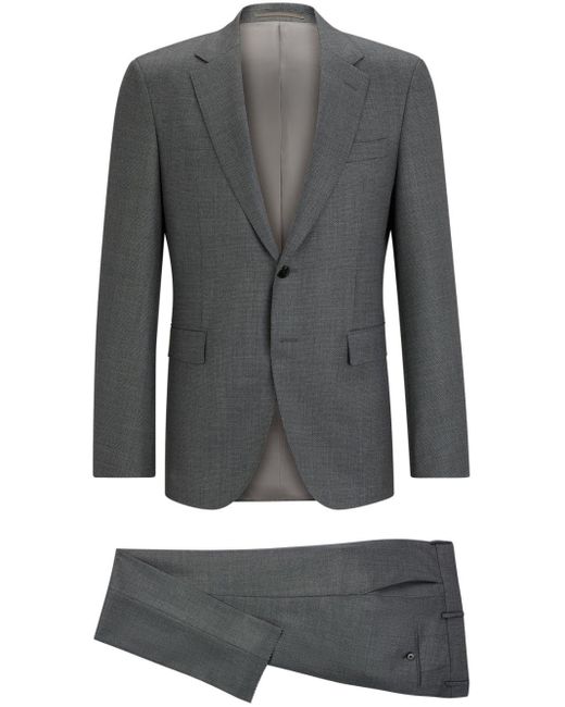 Boss Gray Single-breasted Wool Suit for men