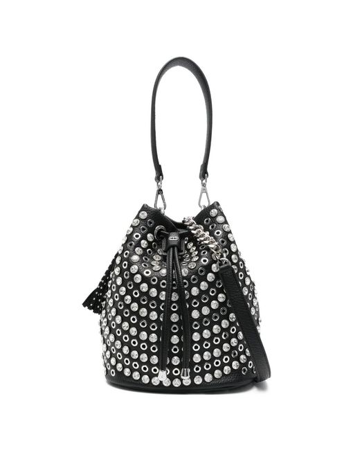 La Carrie Black Embellished Tassel Bucket Bag