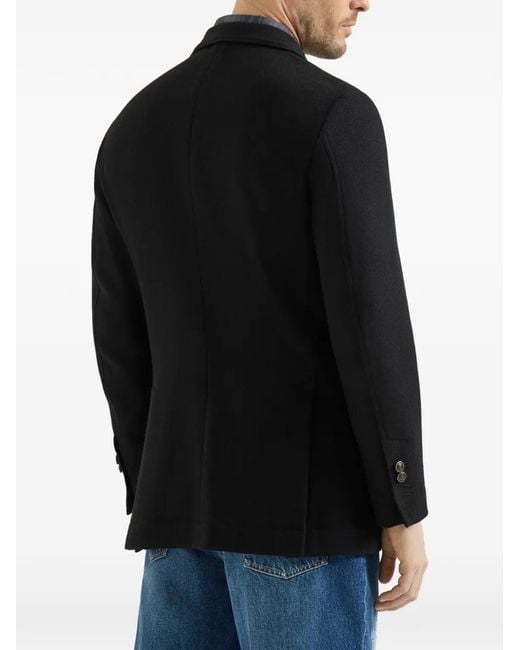 Brunello Cucinelli Black Cashmere Panama Deconstructed Blazer With Patch Pockets for men