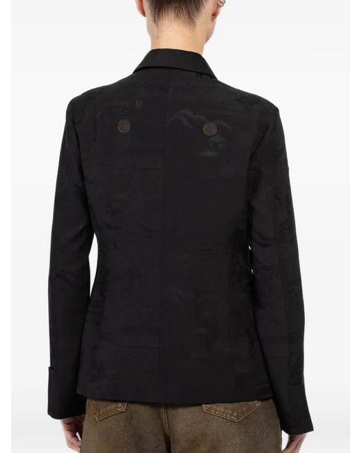 Ibrigu Black Double-Breasted Button Blazer