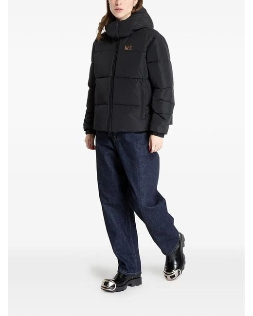 EA7 Black Padded Hooded Jacket