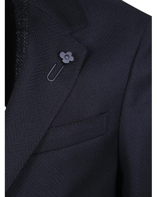Lardini Blue Herringbone-Pattern Single-Breasted Blazer for men