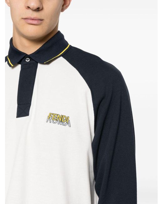 Fendi Blue Stripe-detail Polo Shirt for men