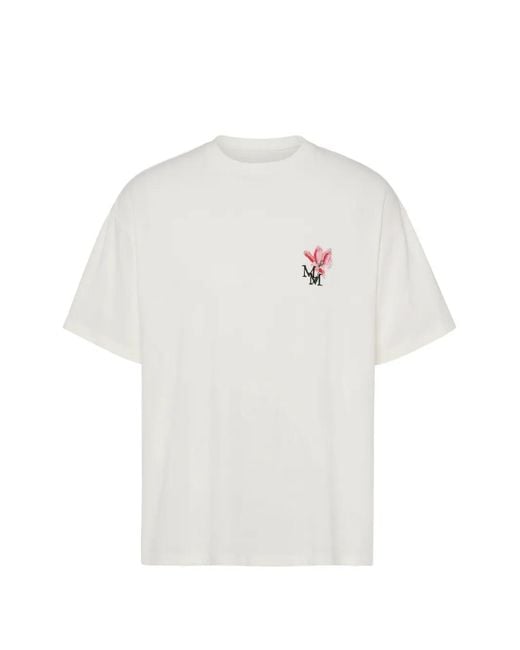 Maison Margiela White Floral Mm-Embroidered Cotton T-Shirt for men