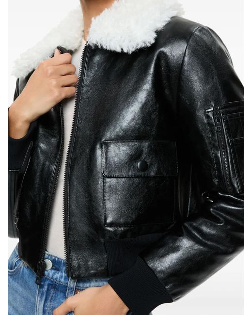 Alice + Olivia Black Willard Faux Fur-Trimmed Faux Leather Jacket