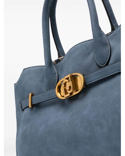 Liu Jo Blue Synthetic Leather Tote Bag With Logo Plaque And Shoulder Strap