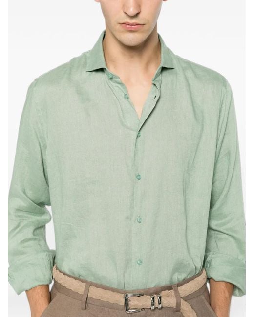 Impure Green Spread-Collar Long-Sleeve Shirt for men