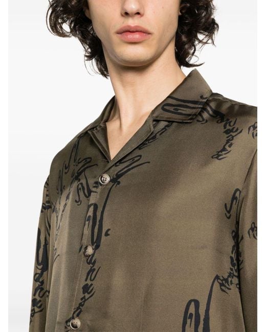Nanushka Green Abstract-print Silk Shirt for men