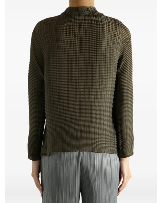 Issey Miyake Green Wooly Pleats 58 Collared Top