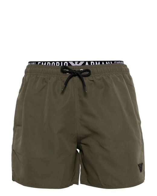 Emporio Armani Green Logo-waistband Swim Shorts for men