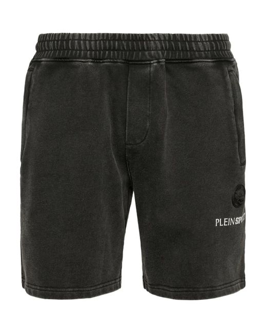 Philipp Plein Black Logo-Print Cold-Dye Shorts for men