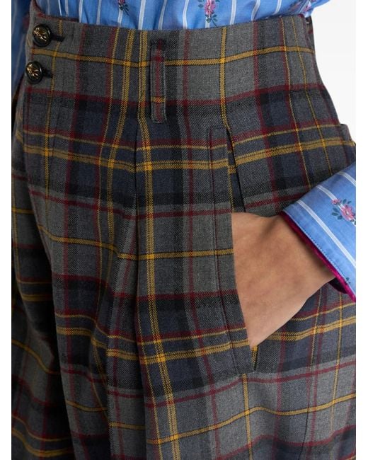 Etro Gray Stretch Wool Trousers With Check Motif
