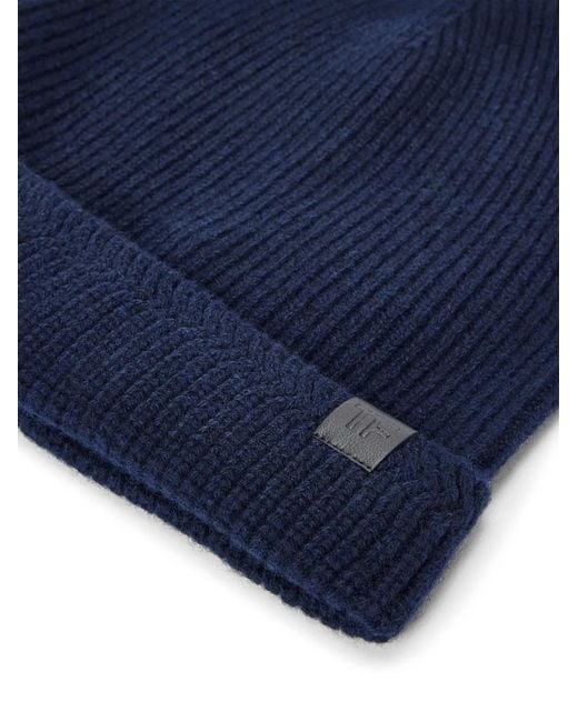 Tom Ford Blue Logo-Patch Ribbed-Knit Beanie for men