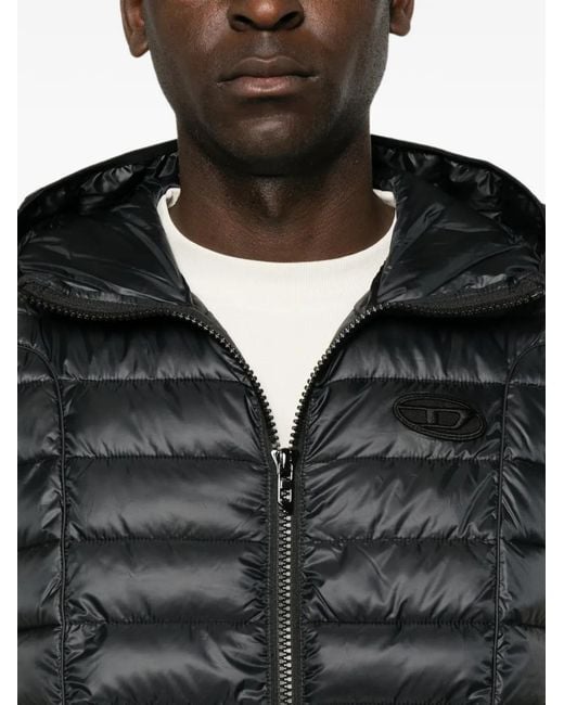 DIESEL Black Quilted Hooded Gilet for men
