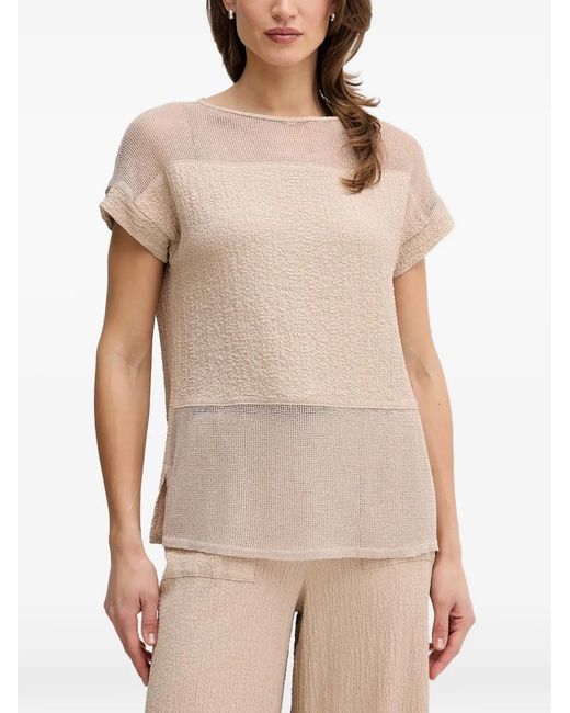 Joseph Ribkoff Natural Mesh-Panelled Crinkle-Effect Top