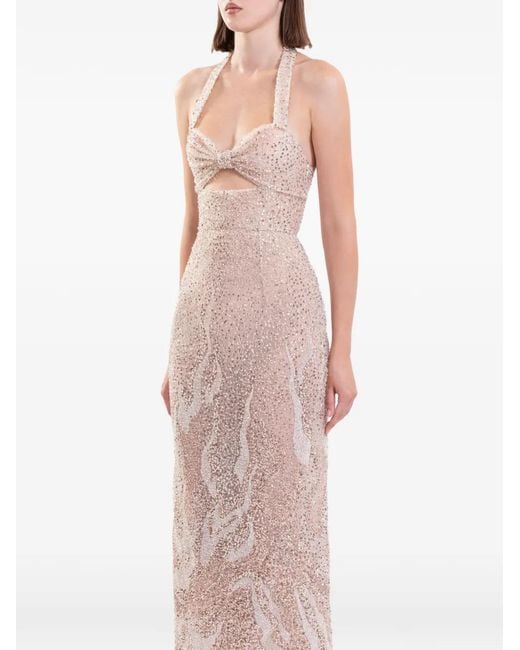 Saiid Kobeisy White Embroidered Tulle Fitted Maxi Dress