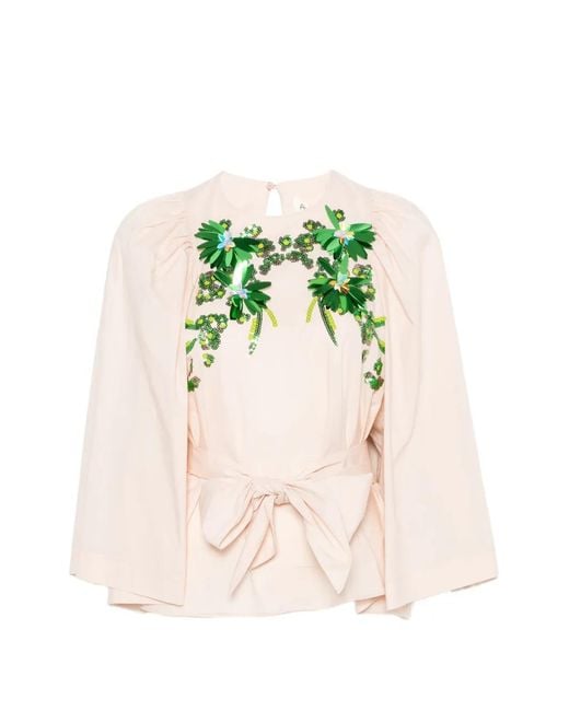 Psophia Pink Sequin-Embellished Tied-Waist Blouse