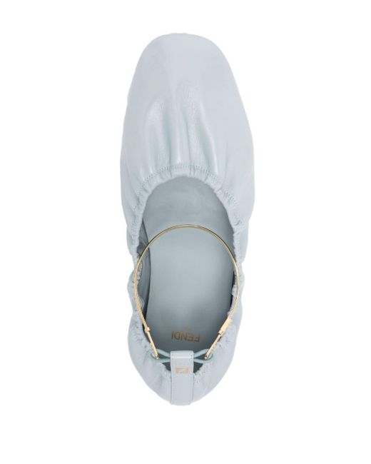 Fendi White Filo Leather Ballet Pumps