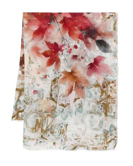 Fular con hojas estampadas D'Aniello de color White