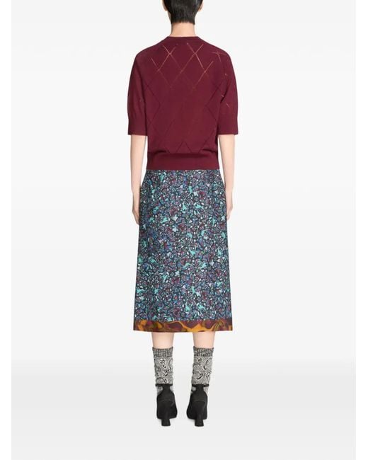 Dries Van Noten Blue Midi Draped Abstract-Print Skirt