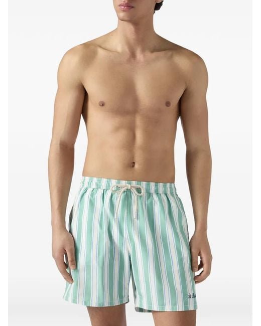 Mc2 Saint Barth Green Syros Striped Drawstring Swim Shorts for men