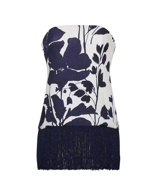 Cara Cara Blue Floral-Print Fringed Blouse
