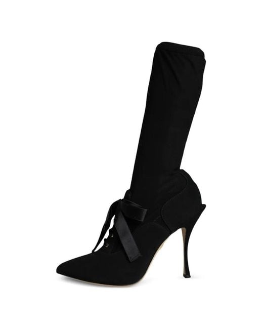 Dolce & Gabbana Black Lace-Up Heeled Boots