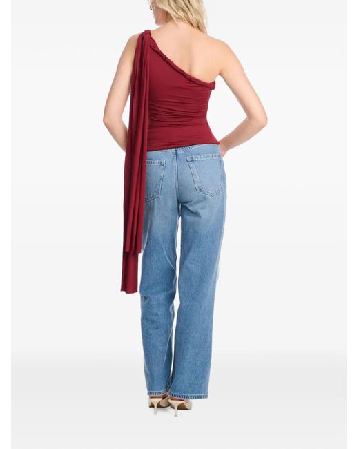 Axel 113 Red Sumi Draped One-Shoulder Top