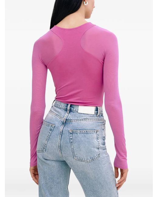MARCELLA Blue Yada Sheer-Panel Long-Sleeve Top