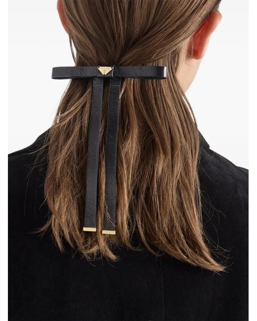 Prada Logo Leather Hair Clip in Black | Lyst display picture 3