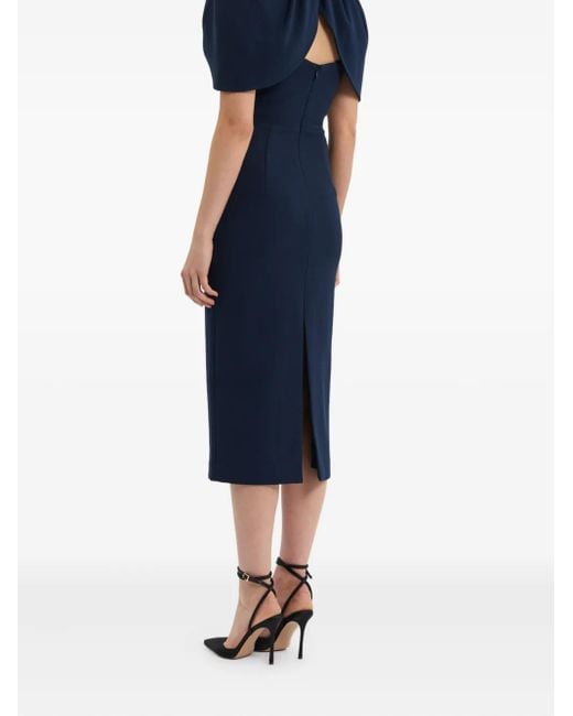 Rebecca Vallance Blue Petal-Sleeve Draped Midi Dress