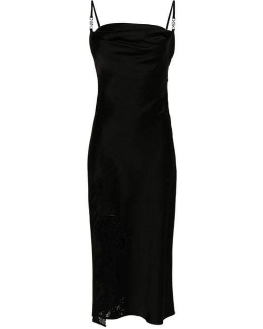 Versace Satijnen Midi-jurk Verfraaid Met Kant in het Black