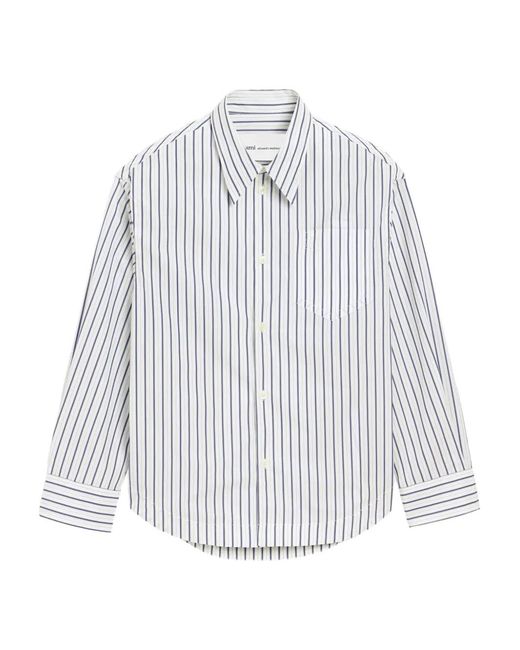 AMI White De Coeur Striped Chest-Pocket Shirt
