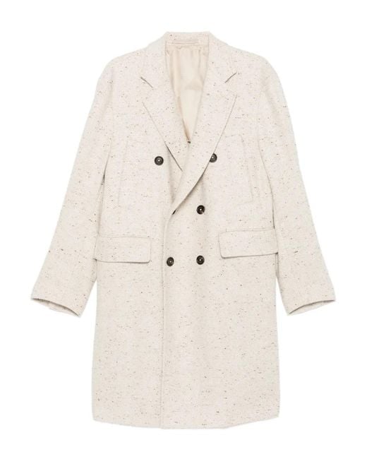 Eleventy Natural Herringbone Double-Breasted Coat for men