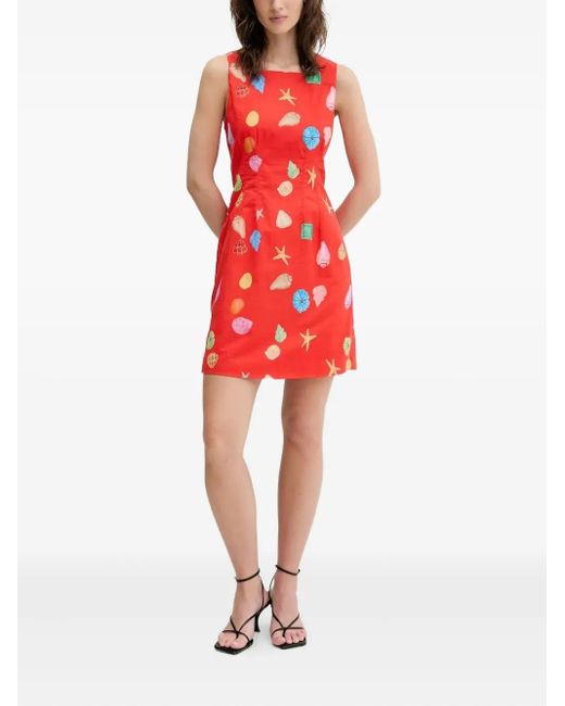 Never Fully Dressed Red Seashell-Print Bow-Back Mini Dress