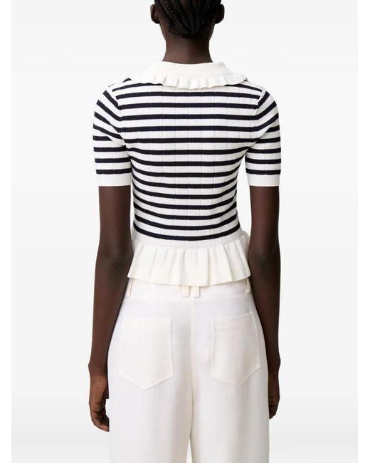 Claudie Pierlot Gray Striped Ruffled Sweater