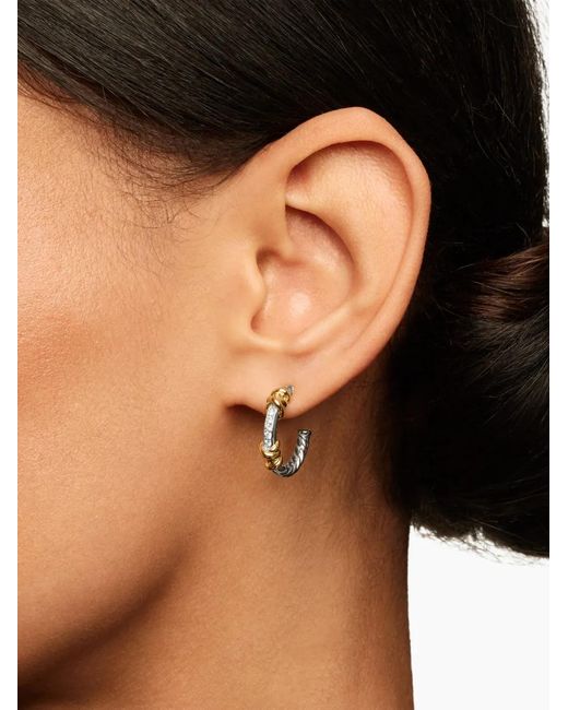 David Yurman Metallic 18K And Sterling Petite Helena Wrap Diamond Hoop Earrings